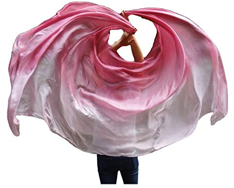 Winged Sirenny 270cm Bauchtanz Seidenschleier Farbverlauf, Echte Seide Luxus Bauchtanz Schal mit Hand Gerollt Kanten,bordeaux farbverlauf