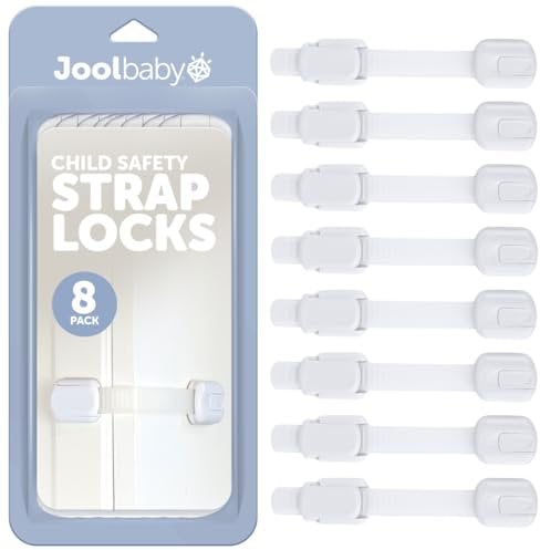 Jool Baby Products Child Safety Strap Locks for Cupboards, Fridge, Cabinets, Drawers, Dishwasher, Toilet, 3M Adhesive No Drilling (Pack of 8)