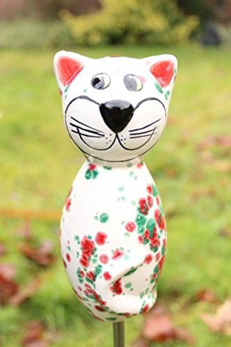 Manufaktur Lichtbogen Katze aus Keramik - weiß– ca. 17 cm hoch – Gartenstecker