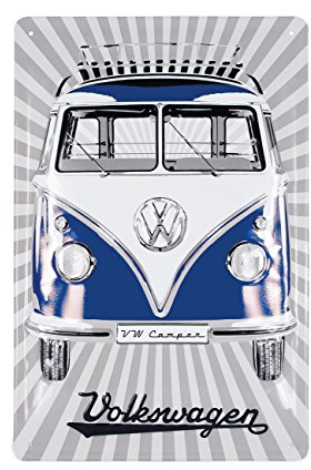 BRISA VW Collection - Volkswagen Retro-Blech-Schild-Vintage-Dekoration Geschenk-Idee aus Metall im T1 Bus Design (Front/Blau)