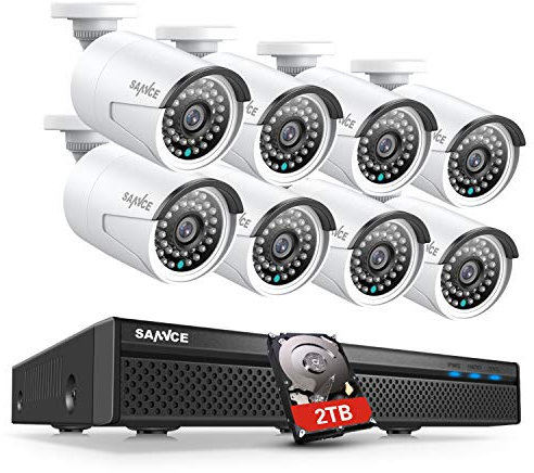 SANNCE Überwachungskamera Set 8CH 5MP PoE NVR Recorder mit 2TB HDD 8x 2MP PoE IP Kamera Aussen Überwachungskamera System 24/7 Aufnahme,IR Nachtsicht