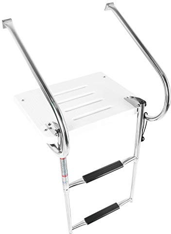 YaeMarine 2 Step Inboard Swim Platform Ladder Stainless Boat Ladder Under Mount Telescopic Ladder Boat Swim Platform Under Mount Telescopic Ladder with 2 Rails