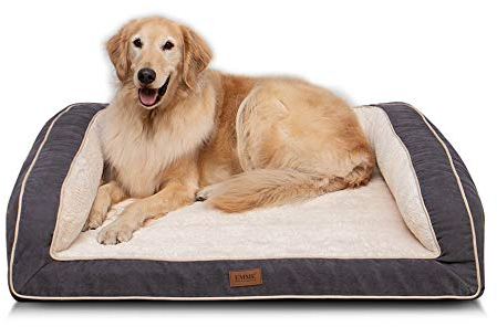 EMME Hundebett Grosse Hunde-111.8x86.4x25cm, Orthopädisches Hundebett XL, Memory Foam Hundesofa Flauschig Hundekissen, Hundekorbfür Große Hunde, Hundematratze Mit Waschbar Fleecebezug, Grau