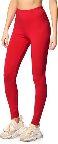 Merry Style Leggings Damen Baumwolle für das ganze Jahr Bequeme Leggings Blickdicht Damen Ideal für Yoga Sport Gym und Freizeit MS10-198 (Rot, M)