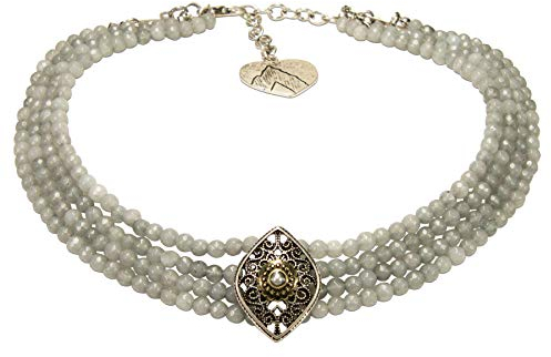 Alpenflüstern Trachten-Perlen-Kropfkette Melina - nostalgische Trachtenkette, eleganter Damen-Trachtenschmuck, Dirndlkette grau DHK274
