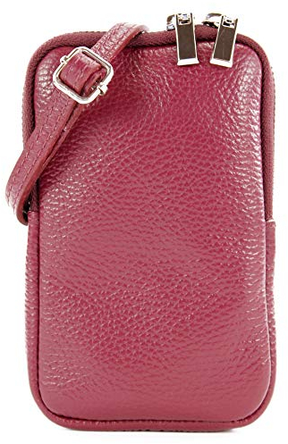 modamoda de T197 Damen Leder Handytasche 6,7 Zoll Umhängetasche handmade in Italy, Farbe:Bordeauxviolett