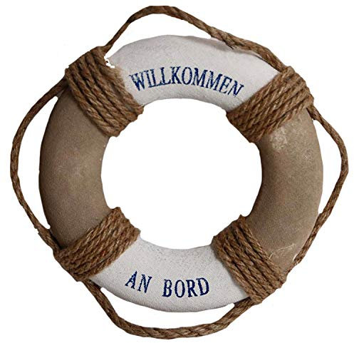 osters muschel-sammler-shop Deko Rettungsringe ┼ viele Größen und Farben ┼ Stoff mit Styropor ┼ verschiede Beschriftungen u.a. Welcome on Bord oder Willkommen an Bord (Willkommen an Bord Natur 20cm)