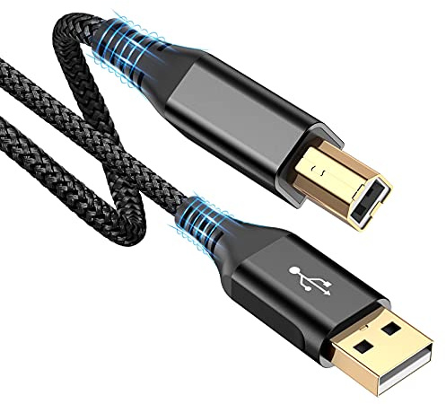 sweguard Printer Cable 10ft, USB-A to USB-B Cable, High Speed Nylon Braided Scanner Printer Cord for HP Canon Dell Epson Brother Lexmark Xerox Samsung Piano DAC & More-Black