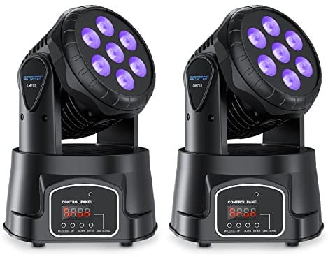 BETOPPER Stage Lights Mini Moving Heads 7x8W LED 9/14CH Disco DJ Lights' Dance Lighting LED RGBW DMX512 Sound Activated High Energy Light for Party Wedding Club Bars Show (2, 2S)
