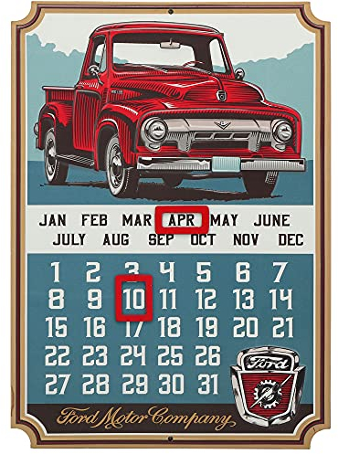 Ford Truck Kalender – Vintage geprägtes Metallschild mit Magneten für Garage, Geschäft oder Männerhöhle