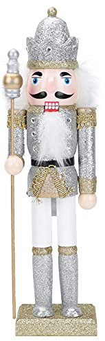 PRETYZOOM Nutcracker Soldier Christmas Nutcracker Figure Wooden Nutcracker Figure Soldier for Christmas Party Home Outdoor Decoration (Silver), 30x7.5cm, (JKN144519V78Y2Z)