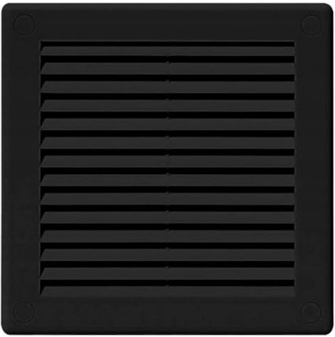 Black Louvred Wall Vent Grille with Flyscreen and Screw Caps, 250 x 250 mm, Air Ventilation Duct Cover with Anti-Insect Mesh and Flat Back, Tough and Durable ABS Plastic
