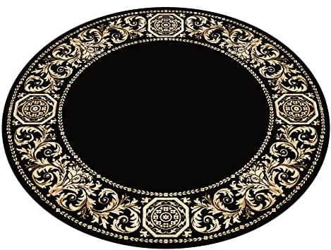 Belle Arti Runder Teppich Wohnzimmer Schlafzimmer Wonzimmerteppich Kurzflorteppich Rund 150 Durchmesser in schwarz Gold, Vintage Style, Barock, Anti-Rutsch, 100% Rayon Viskose - schwarz, 150 cm, Rund