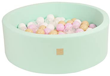 MEOWBABY Piscina de Bolas 90X30cm/150 Bolas ∅ 7Cm Piscina de Bolas Certificada para Niños Hecha en EU Menta: Rosa Pastel/Transparente/Beige/Blanco/Menta