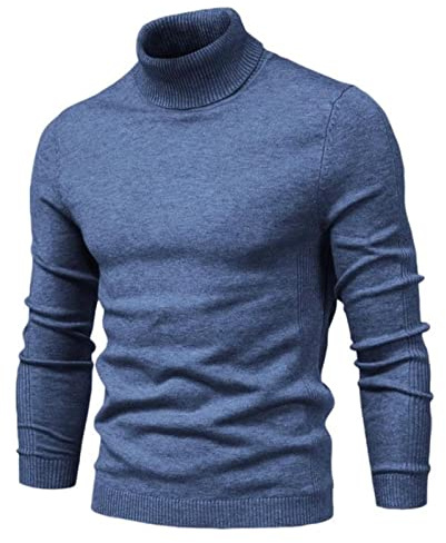 NIAN Pull d'hiver à col roulé épais pour homme - Col roulé - Couleur unie - Chaud et fin - Pull à col roulé pour homme