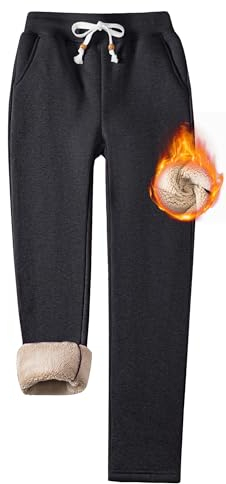 TACVASEN Women's Fleeced Lined Joggers Winter Trousers Sherpa Sweatpants Warm Tracksuit Bottoms with Pockets Black XXL