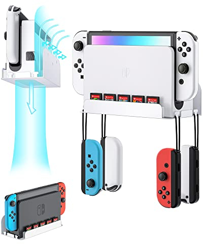 ZAONOOL Wandhalterung für Nintendo Switch und Switch OLED, Wandhalterung Regal Ständer Zubehör mit 5 Spielkartenhaltern und 4 Joy Con Haken, sichere Aufbewahrung der SwitchKonsole, Weiß