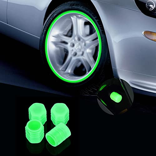Glowing Car Valve Stem Caps, 4 Pack Universal Glow Car Tire Valve Caps Wheel Rim Dust Cover fits Cars, Trucks, Bikes, Motorcycles, Bicycles
