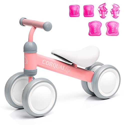 CORQUAT Korridor-Packung Baby 1 Jahr mit Knieschützer und Ellenbogenschützen, Spielzeug für Kinder 1 Jahr, Kinder ohne Pedale, Rollator Perfekt für Geschenk Baby 1 Jahr. (Rosa)