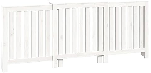 vidaXL Solid Pine Wood Radiator Cover in White - Heating Cabinet with Modern Vertical Slats and Top Shelf