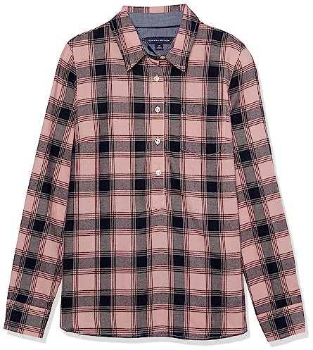 Tommy Hilfiger Chemise à manches longues et demi-fermeture éclair pour femme, Rose de mariée multicolore, Taille M