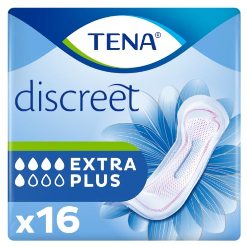 TENA Discreet Incontinence Pads, Extra Plus (16 Count) | For Women Experiencing Medium to Heavy Bladder Weakness, Triple Protection Against Leaks, Odour & Moisture