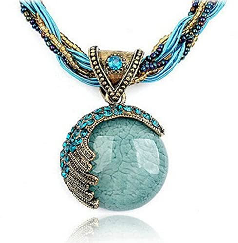 RIXERKOC Rétro Vintage Bohème Collier pour Femmes Filles Bohème Déclaration Perlé Turquoise Strass Pendentif Collier Collier Bijoux De Mode