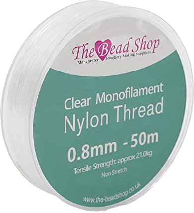 Clear Nylon Thread 0.8mm - Invisible String for Decoration Hanging, Sewing, Beading, Strong Non-Stretch Nylon Wire, 21kg Tensile Strength - 50m Spool