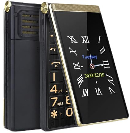 Zunate 2G Unlocked Senior Cell Phone, 3 Inch Double Screen Mobile Phone for Elderly, Supports 8 Family Shortcut Numbers and SOS Emergency Numbers (Gold)