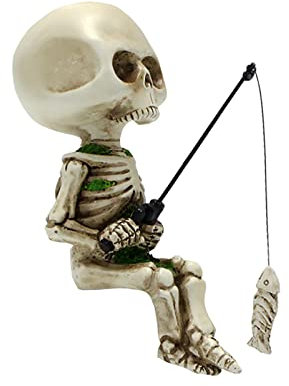 Fairy Garden Gnome Statues Miniature Dwarf Elf Fishing Figurines Outdoor Landscape Ornaments for Yard Lawn Pond Pool Riverside Decoration (Skeletons)