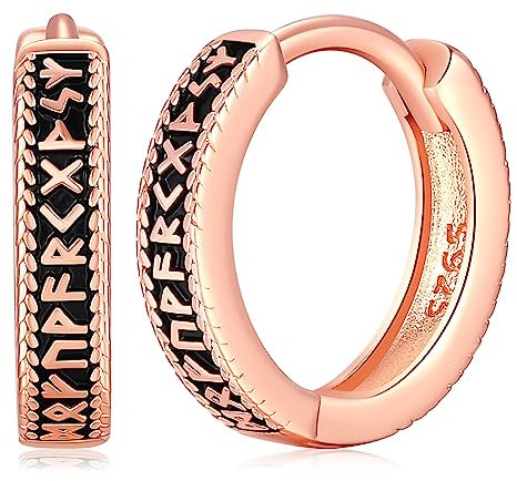 Orecchini Cerchio Vichinghi Donna, Vichinghi Rune Orecchini Argento Sterling 925, Cerchio Orecchini Vichingo con Rune, Orecchini Cerchio Vichinghi Oro Rosa per Donna Uomo