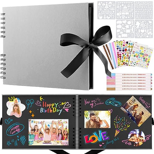 WEST STORY Fotoalbum zum Selbstgestalten 80 Schwarze Seiten Sammelalbum, Buch zum Selber Gestalten, Fotobuch zum Einkleben, Erinnerungsbuch als Abschluss, Valentinstag, Geburtstag Geschenk (Grau)