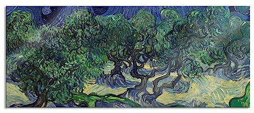 Pixxprint Glasbild Panorama, Wandbild aus Echtglas, Vincent Van Gogh - Die Oliven-Bäume, 120x50 cm, inkl. Aufhängung und Abstandshalter