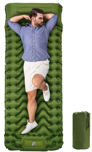 Isomatte für Camping, ultraleichte, selbstaufblasende Camping-Matte mit Kissen, 200 x 120 cm, integrierte Fußpumpe, Campingunterlage, Luftmatratze für Rucksackreisen, Wandern, Reisen, Zelt