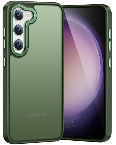 PuyaTeya Upgrade für Samsung S23 Hülle, [Militärschutz] Stoßfest Schutzhülle Samtige Touch Matt Anti-Kratzen Anti-Glatte Anti Fingerabdruck Handyhülle für Samsung S23(Dunkel Grün)