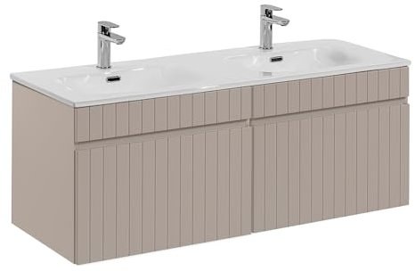 Lomadox Doppelwaschtisch 121 cm Waschtisch Unterschränke Keramik Waschbecken Kaschmir B/H/T ca. 121/49/46 cm