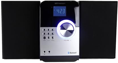Emerson ES-4000 - Micro sistema de música Bluetooth con MP3, reproductor de CD, radio FM, reloj despertador, reproducción USB, entrada AUX, pantalla LED, diseño compacto y control remoto