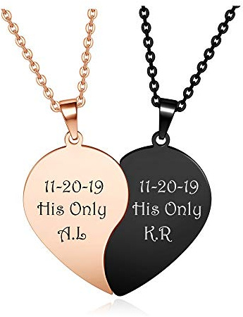 Jovivi Matching Heart Necklace for Couples Best Friends Boyfriend Girlfriend Valentines Gifts for Him/Her,Personalised Custom Engraved Yin yang Couple Necklace for Women Men BFF Friendship Gift