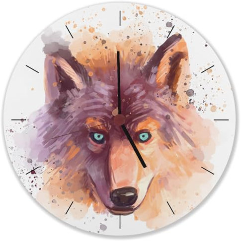 speecheese Wolf in Wasserfarbenoptik Wanduhr Schöne Uhr mit gemaltem Wolfskopf als Dekoration für das Kinderzimmer oder Dein kleines Atelier