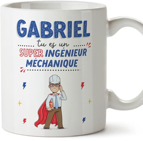 MUGFFINS Tazas Personalizadas para INGENIERO MECÁNICO hombre - En Francés - Tu es Super! - 11 oz / 330 ml - Regalo Personalizable original y divertido