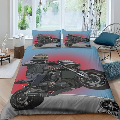 epivo 3D-bedrucktes Motogp-Bettwäsche-Set für Kinder und Erwachsene, Motocross-Bettbezug mit Kissenbezügen, Motocross-Mikrofaserbezug mit Reißverschluss