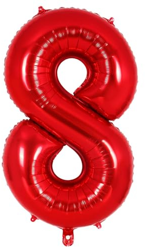 Ponmoo 40 Zoll Foil Luftballon Zahl 8 Rot (101cm), Aufblasbares Helium oder Luft, Riesige Folienballons Nummer 0-9, Große Ballons für Hochzeitstag und Geburtstagsparty Ballon Dekoration