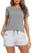 Litherday Pyjama für Damen, Sommer, Kurze Ärmel, Pyjama-Set, Baumwolle, Nachtwäsche, Bedruckt, kariert, bequem, weich, atmungsaktiv, A Dunkelgrau., 48