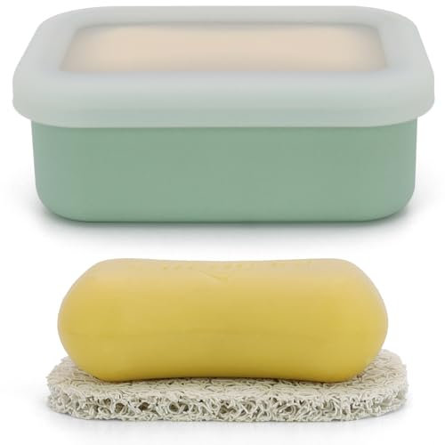 AIMAIMAIMAI – Étui à savon de voyage compact et étanche en silicone, boîte à savon portable avec couche de drainage pour camping, salle de sport (vert clair)