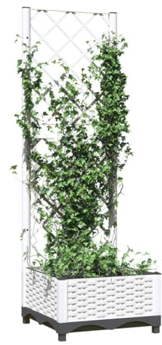 Kavolet Pflanzkübel mit Spalier, Gartenspalier Pflanzkasten Blumentopf Rankhilfe Blumenkübel Blumenkasten mit Rankgitter, Weiß 40 x 40 x 121.5 cm PP