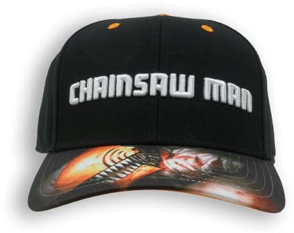 Bioworld Chainsaw Man Embroidered Cap with Digital Print Peak, Black