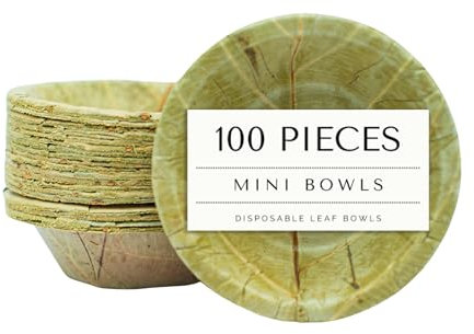 TAPARI Mini Disposable Bowls 100 PIECES - Leaf Bowls - 10cm Diameter - 90ml - Natural & Eco-Friendly Bowls - 100% Compostable Bowls for Events, Parties Barbeques & Catering - BULK BUY 100 PACK