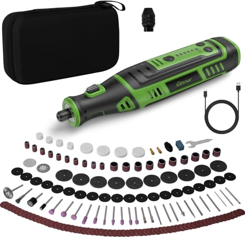 Ginour Mini Trapano Elettrico, 8V 2.0Ah Utensile Rotante Multifunzione Con luce LED, Trapano a Batteria 5 Velocità Max 30000 giri/min, 153 Accessori Per Incisione, lucidatura, Fai da Te