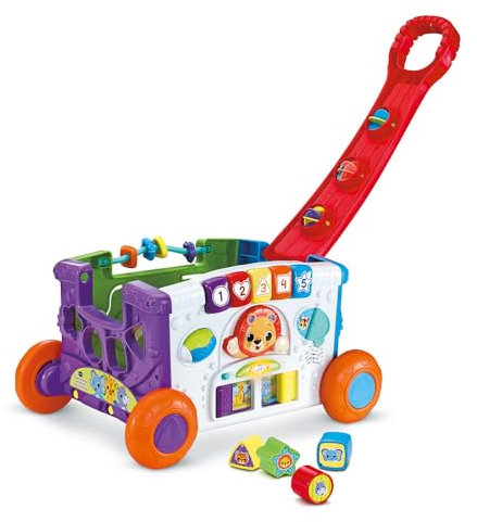 VTech - Super Chariot Interactif Multi-Activités, Chariot Enfant à Tirer avec Trieur de Formes, Jeux d’Éveil, Bac à Jouets Interactif et Musical, Cadeau Bébé Dès 1 an - Contenu en Français