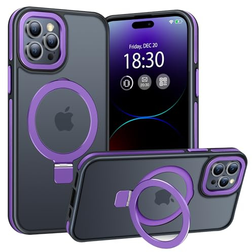 BENTIACC Phone Case for iPhone 14 pro max, with Invisible Stand, with Mag-Safe, Military Protection, [Translucent Matte] Anti-fingerprint iPhone 14 pro max Case (Dark violet)